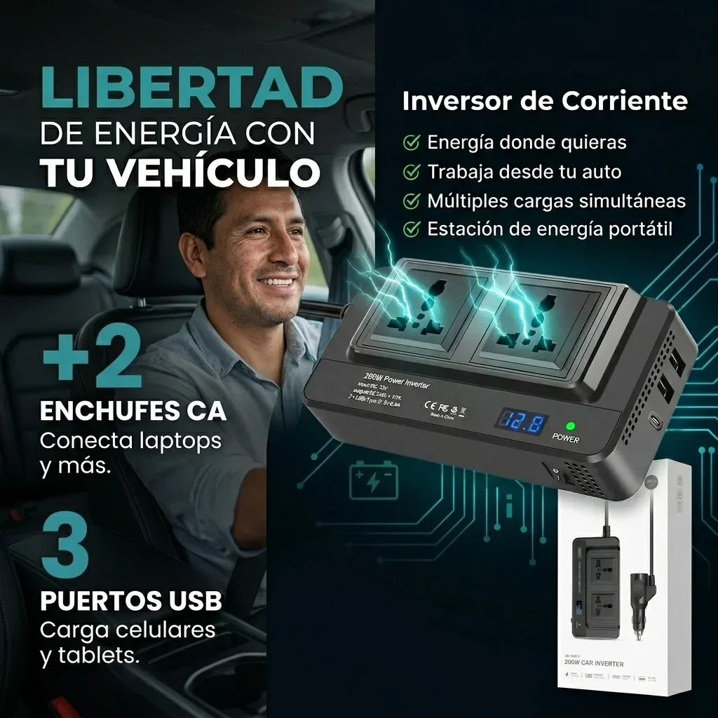CARGADOR INVERSOR  PARA AUTOS 2 EN 1